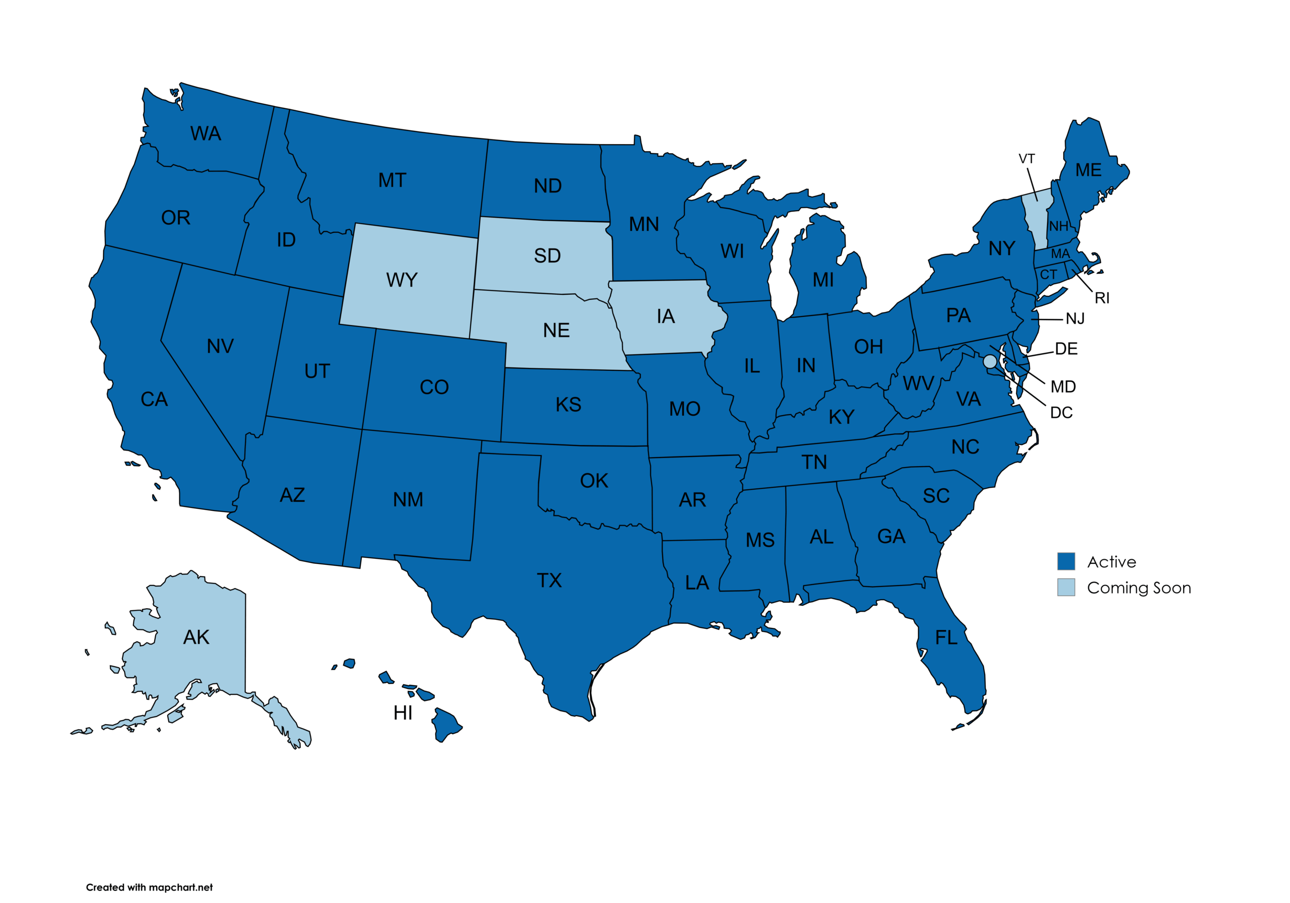 Map of the United States showing the states where Statewide Flood Insurance places coverage.